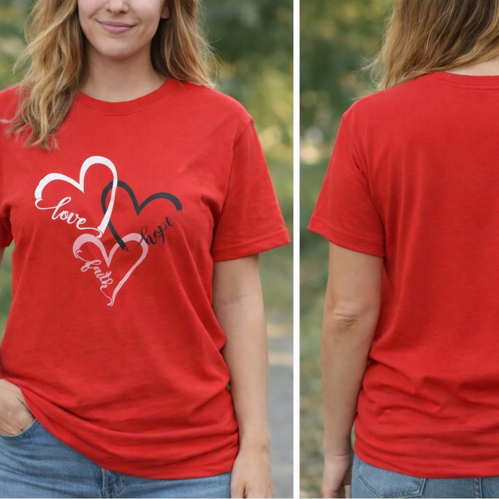 Red Graphic T-Shirt with Heart Design